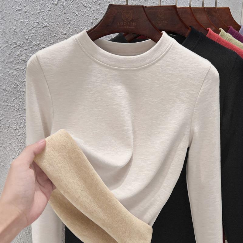 Crew neck German velvet bottoming shirt women's long-sleeved inner with autumn and winter new temperament women's clothing silk cashmere thermal top
