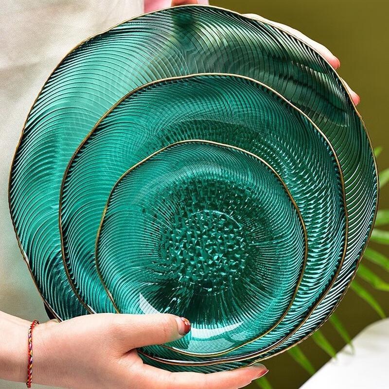 

Сервировочный набор ZISIZ из стекла с золотой каймой и цветочным узором