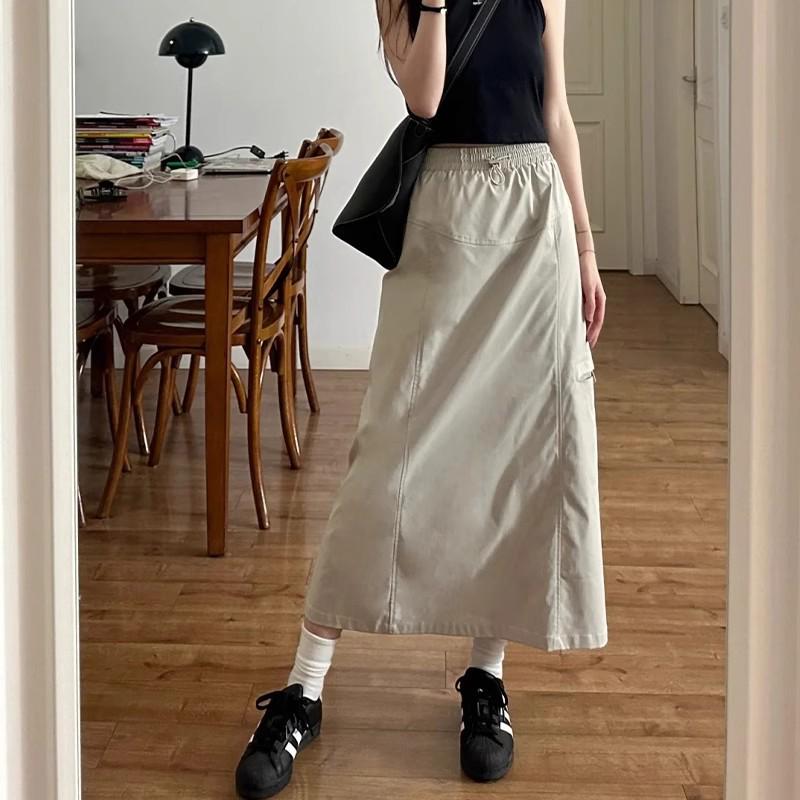 Women's High Waist A-Line Retro Workwear Skirt with Slit - Plus Size, Slimming, Mid-Length for Spring and Autumn.