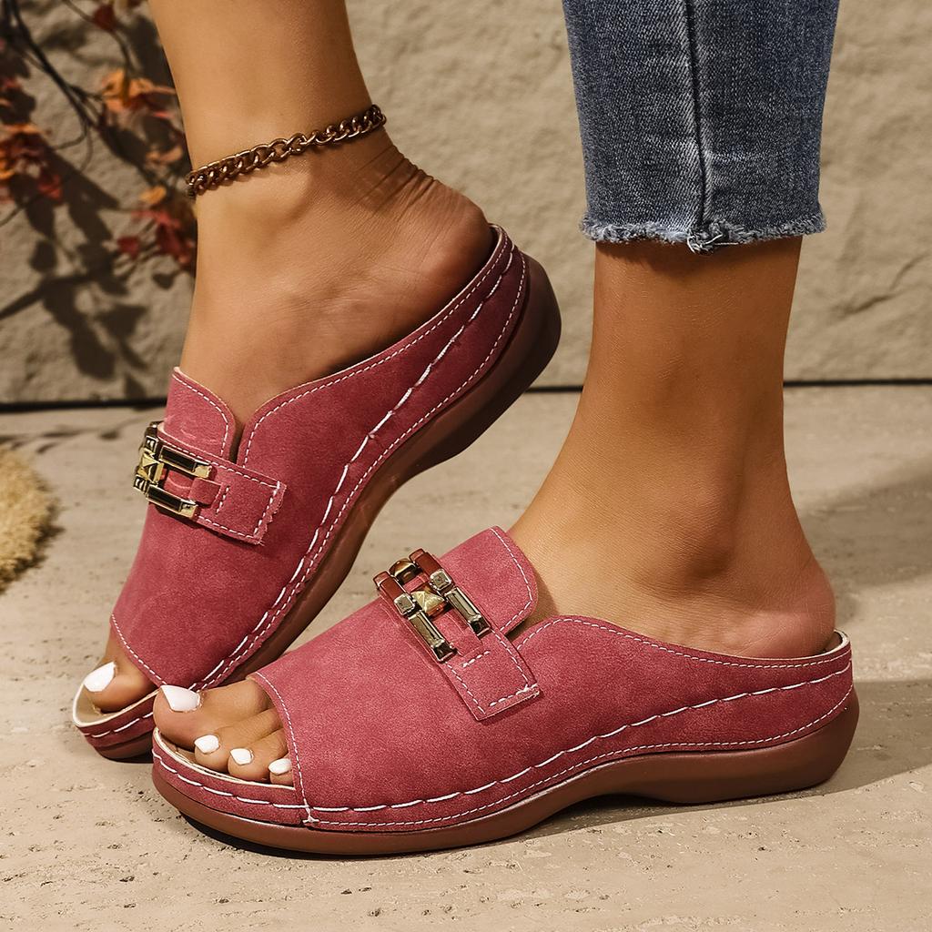 Women's Wedge Sandals. Metal Chain Detail. Casual Open-toe Platform Shoes, Summer Beach Footwear, Women Shoes