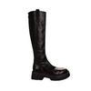 Introducing: Quick-Delivery Mom-Style Grape Boots – Wrinkled Horsehide, Round Toe, Thick Sole, Chunky Heel, Slimming Mid-Calf Knight Boots for Women.
