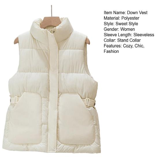 Down Puffer Vest for Women Stand Collar Sleeveless Puffer Jacket Casual Zipper Up Waistcoat Winter Warm Outerwear with Pockets