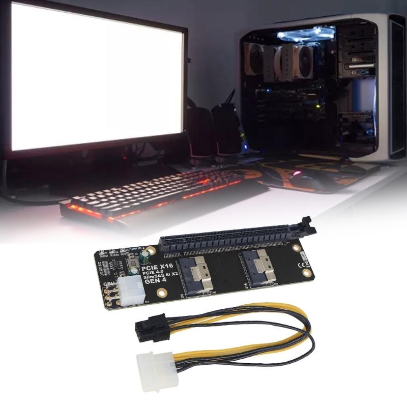 Gen4 2 Ports SlimSAS 8I X2 to PCIE 4.0 X16 Slot Adapter Board Replacement for Networks Card Graphics Video Card Capture