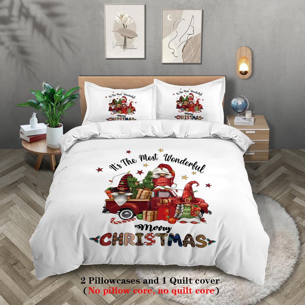 Christmas Dwarf Digital Printing Polyester Three-Piece Quilt Cover Bedding Quilt Cover Pillowcase