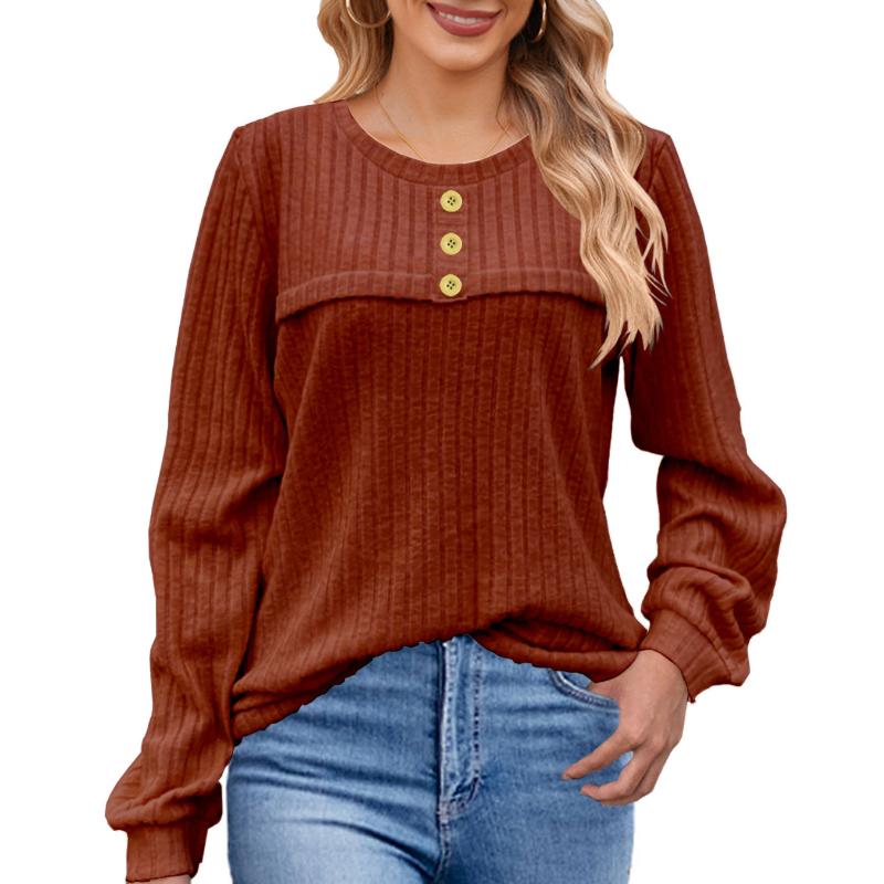 YYFS Women's Fashion Casual Spring Fall Solid Color Print Long Sleeve O-Neck Blouses & Shirts