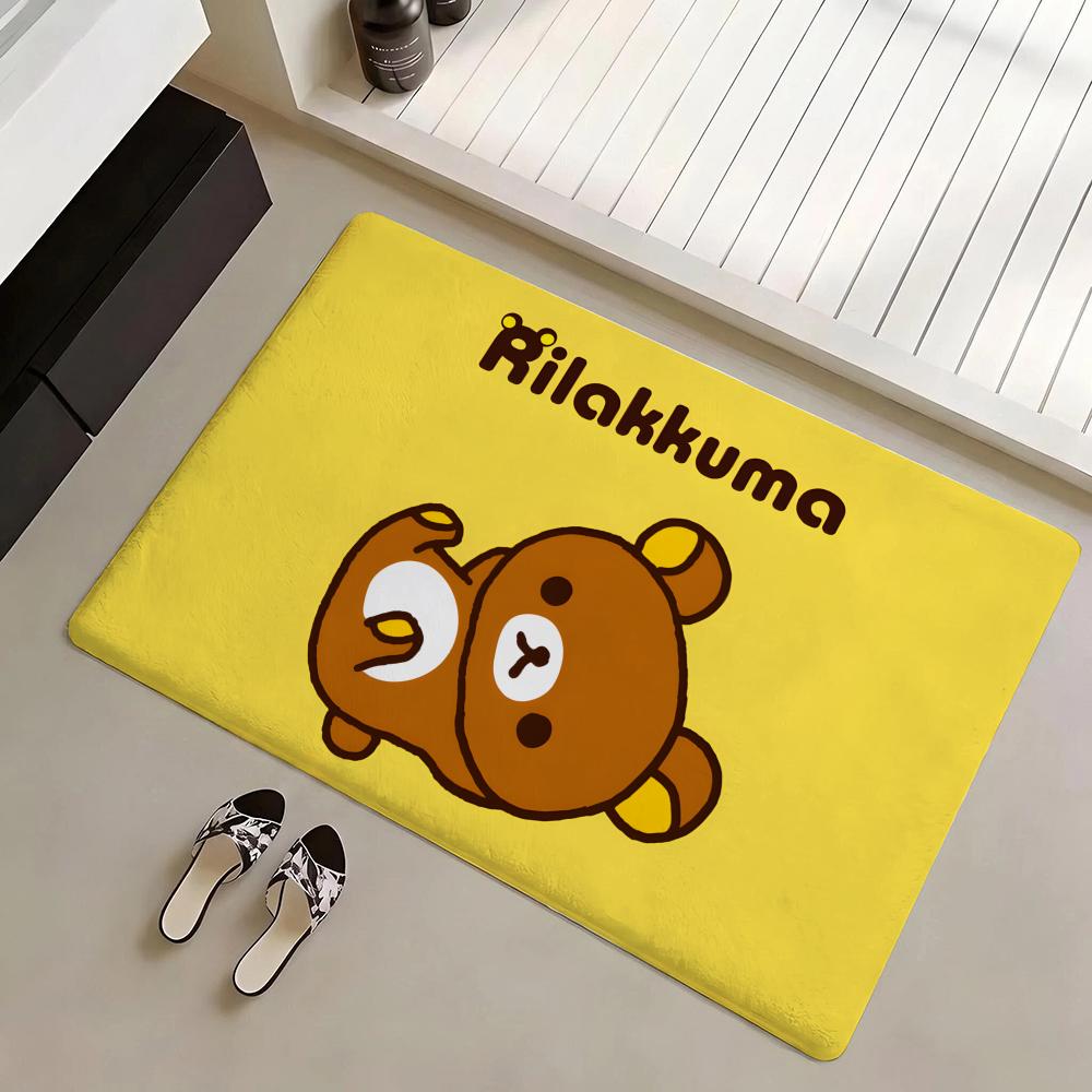 Floor Mat Eco Flannel Doormat Non-Slip Odorless Indoor Soft Short Plush Floor Rug R-Rilakkuma Anime