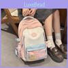 Cute Color Blocked Large Capacity Student Backpack With Pendant Teens For