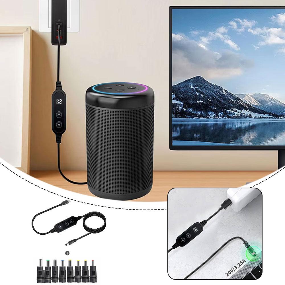 PD USB-C To DC 5V/9V/12V/15V/20V Multi-Voltage Adapter Cable Laptop Display 8 Connectors LED Fo L4V7