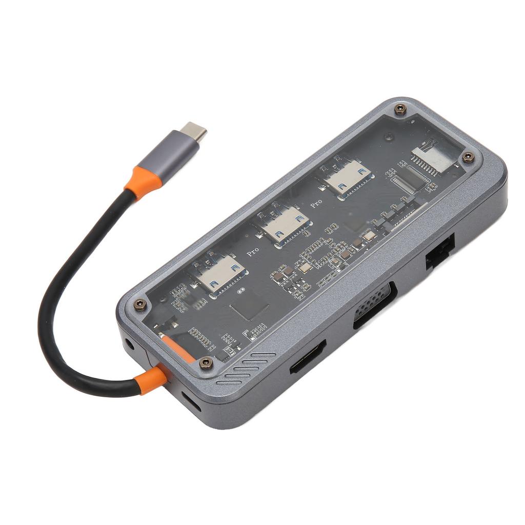 Type C Hub PD Charging USB 3.0 2.0 RJ45 Network Transparent Shell Multiport Docking Station for