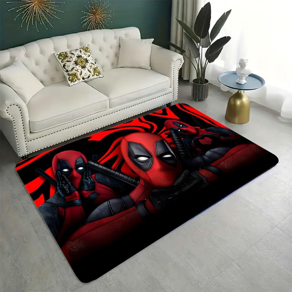 1pc Deadpool Cartoon Design Flannel Door Mat | Polyester Knit, Machine Washable, Ideal for Bathroom, Kitchen, Bedroom, Living