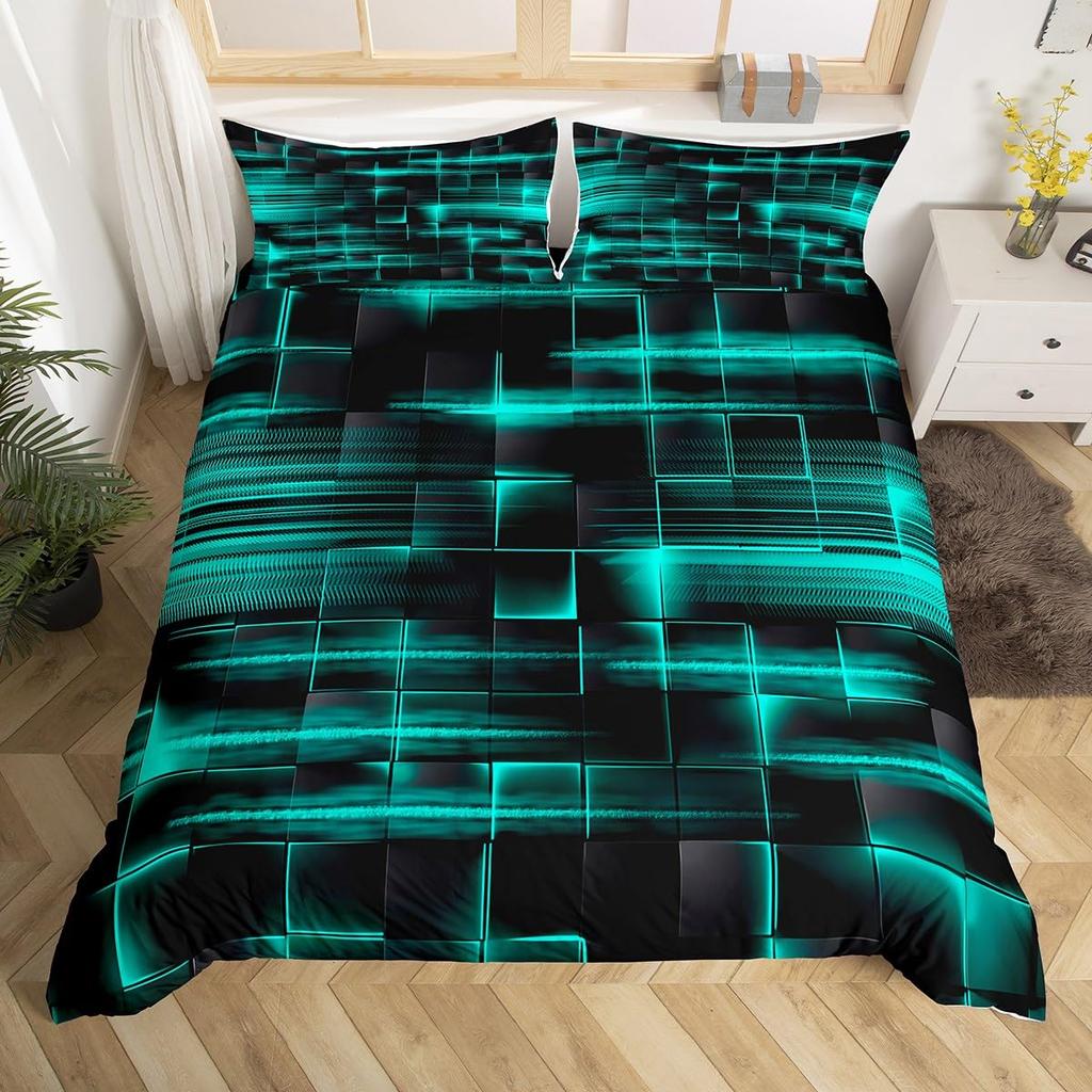 Blå Svart Påslakan King Queen Size Pojkar Flickor Geometri Sängklädesset Geometriskt Täcke Örngott Set Modernt Abstrakt Quiltöverkast