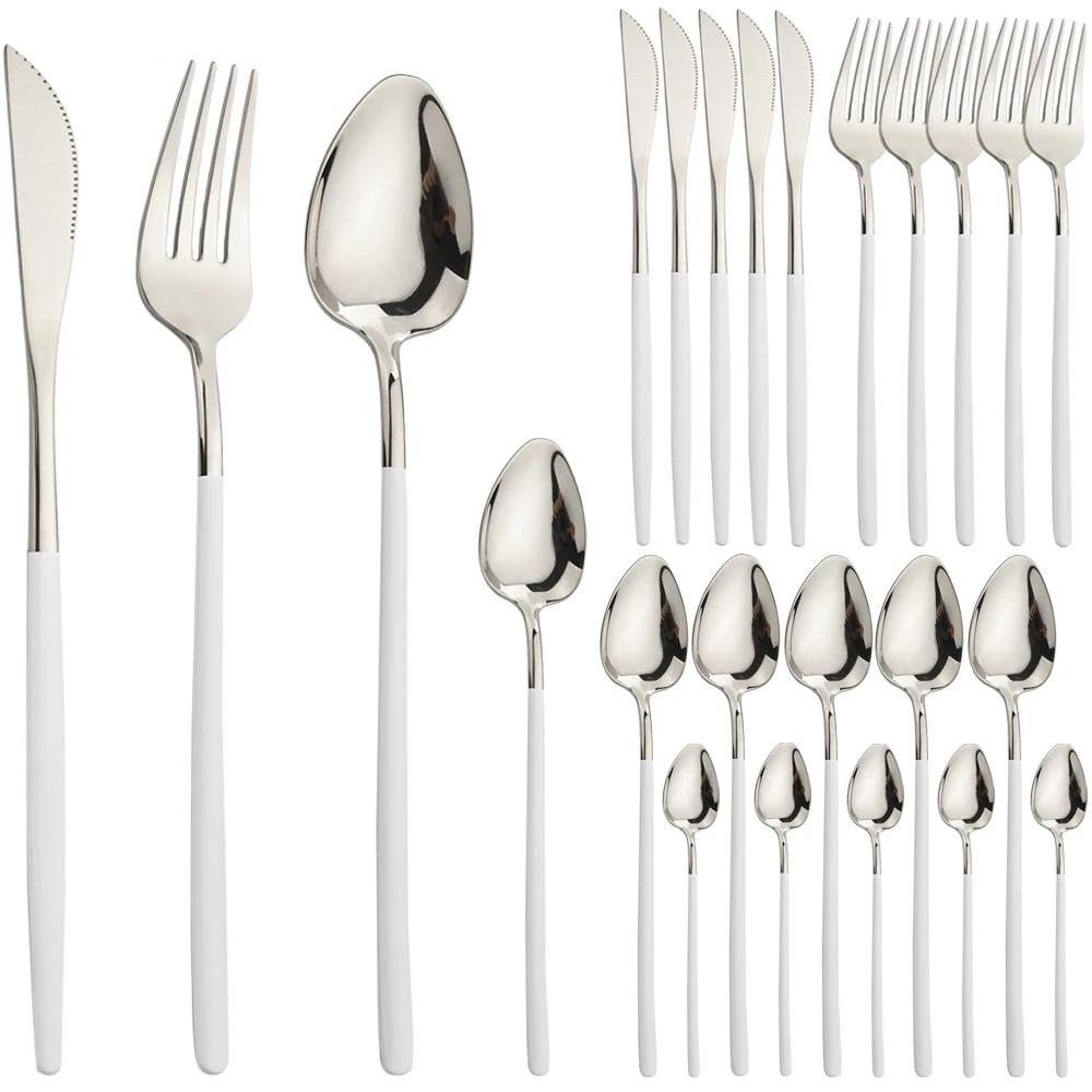 24Pcs Dinnerware Set Stainless Steel Tableware Knifves Forks Spoons Black Gold Cutlery Mirror Flatware Kitchen Dinner Silverware