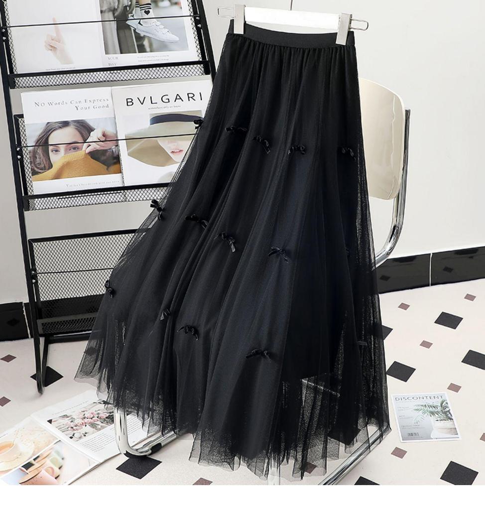 2023 Women's High-End Tulle A-Line Bowknot Midi Skirt for Spring and Autumn