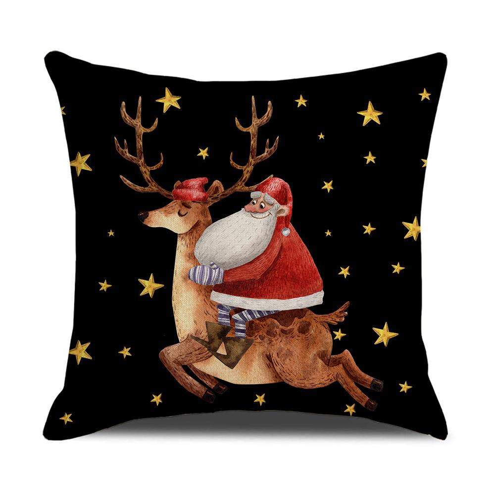 Christmas Pillow Cover New Linen Cartoon Black Print Holiday Home Sofa Cushion Cover
