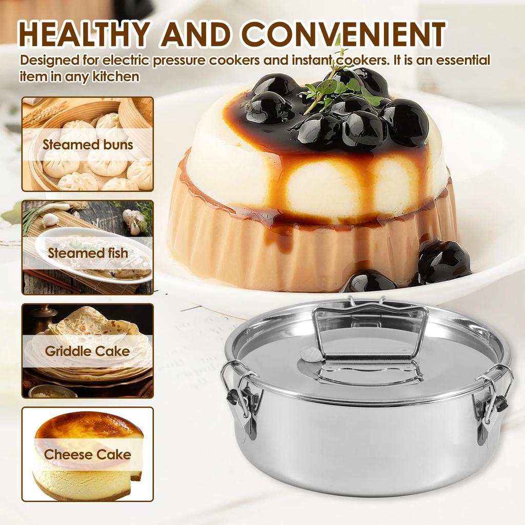 Stainless Steel Flan Mold Pan 304 Stainless Steel with Secure Seal Lock and Lid For Baking Quiche Pie Cake Kitchen Tool