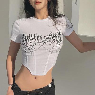 2024 Spring/Summer Women's Street Fashion Metal Chain & Floral Print Crop Top