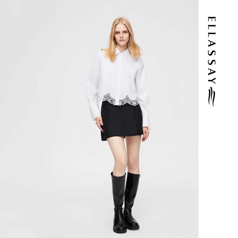 ELLASSAY Women's Elegant French Style Lace Hollow Shirt