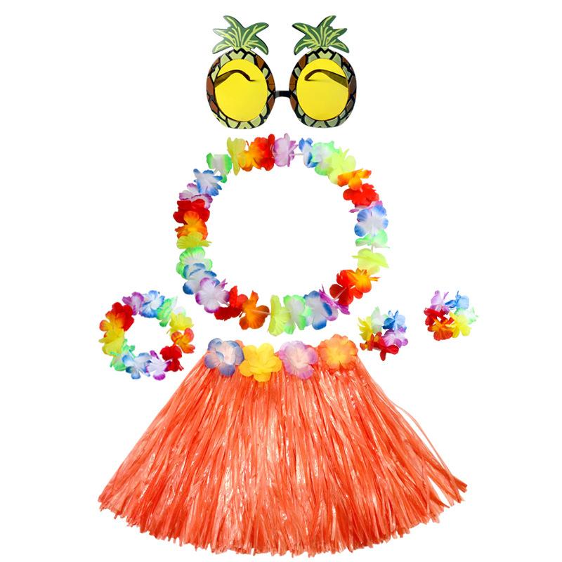 Hawaiian Tropical Party Combo 30CM Grass Skirt 4 Leis 6 Pineapple Glasses Decor