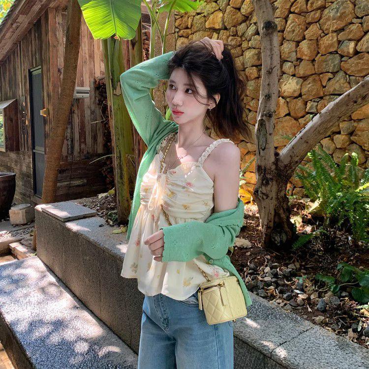 Korean Floral Strappy Tank Top - Sweet, Slimming, Versatile Summer Style XL (115-125 Jin)