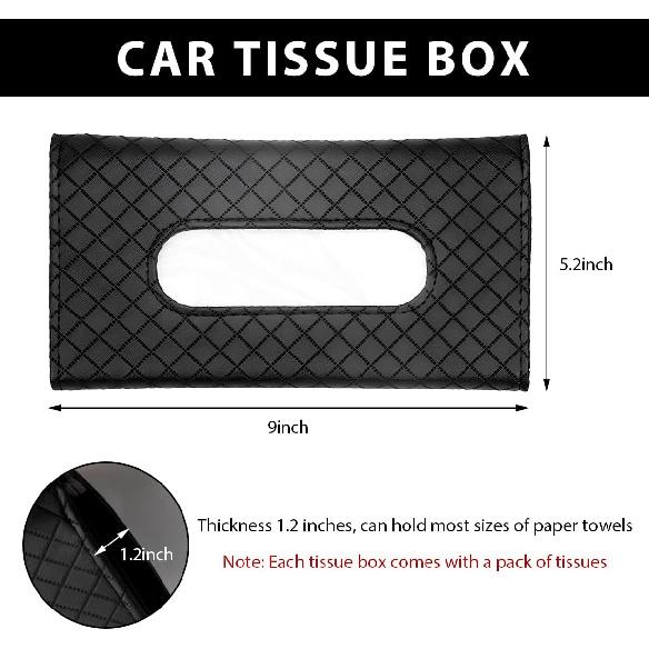 Car Tissue Holder, Leather Sun Visor Hanging Napkin Holder with Tissue Refill, Clip-On Visor Mask Dispenser Premium Paper Towels Case for Vehicles,