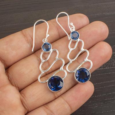 London Blautopas Edelstein Schmuck, 925 Sterlingsilber Ohrringe, Handgefertigte Ohrringe Silberschmuck,