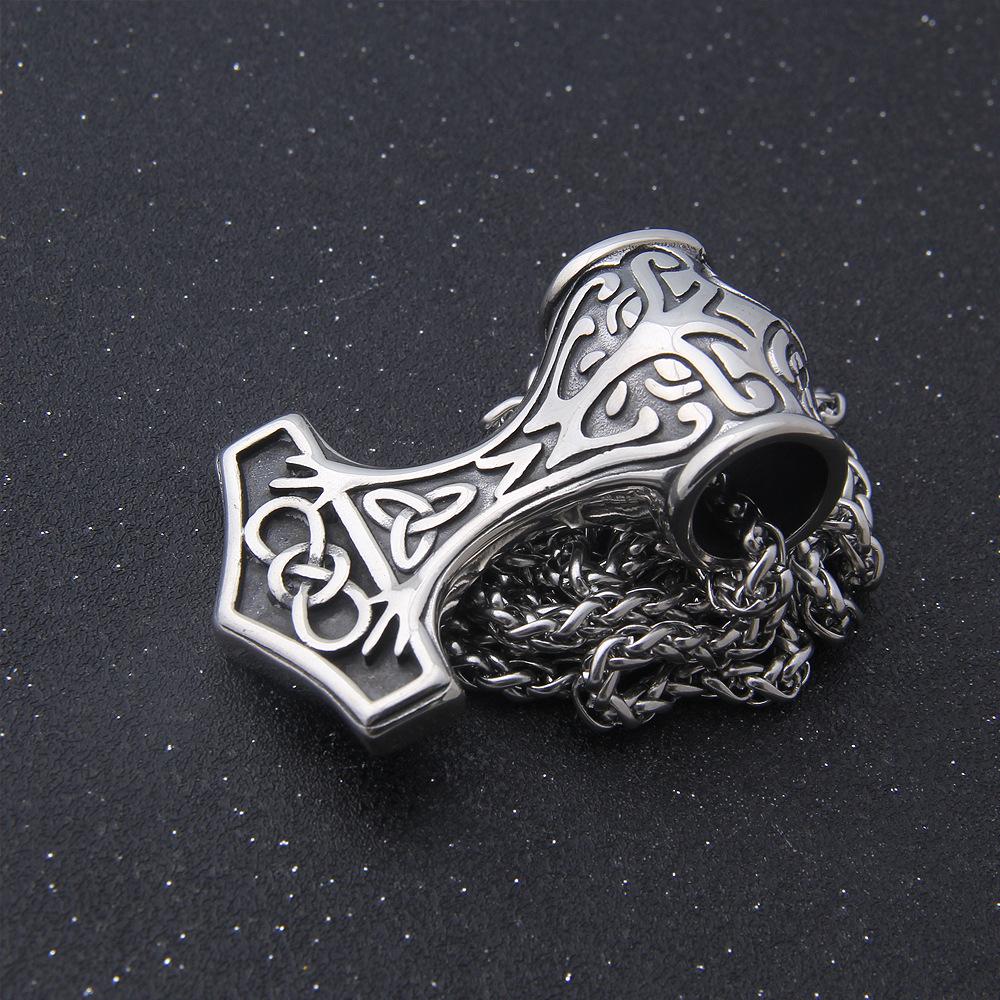 Collier marteau de Thor en acier inoxydable 316L – Pendentif viking nordique avec motif trinité celtique pour bijoux talisman magique pour homme