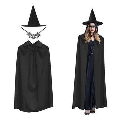 Women Witch Hat with Witch Cloak Lace Eye Mask Women Witch Cosplay Accessory Adult Halloween Costume for Masquerade