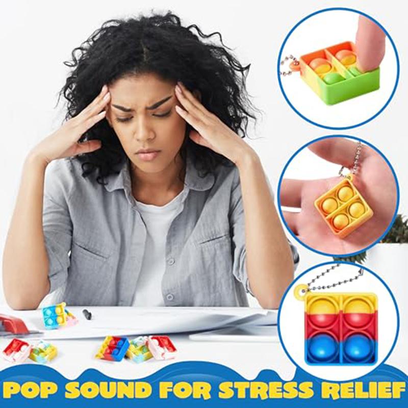 10-50 Stück Mini Schlüsselanhänger Fidget Spielzeug Großhandel Push Stressabbau Quadratischer Schlüsselring Gastgeschenke Büro Schreibtischspielzeug für Kinder Erwachsene Spielzeug