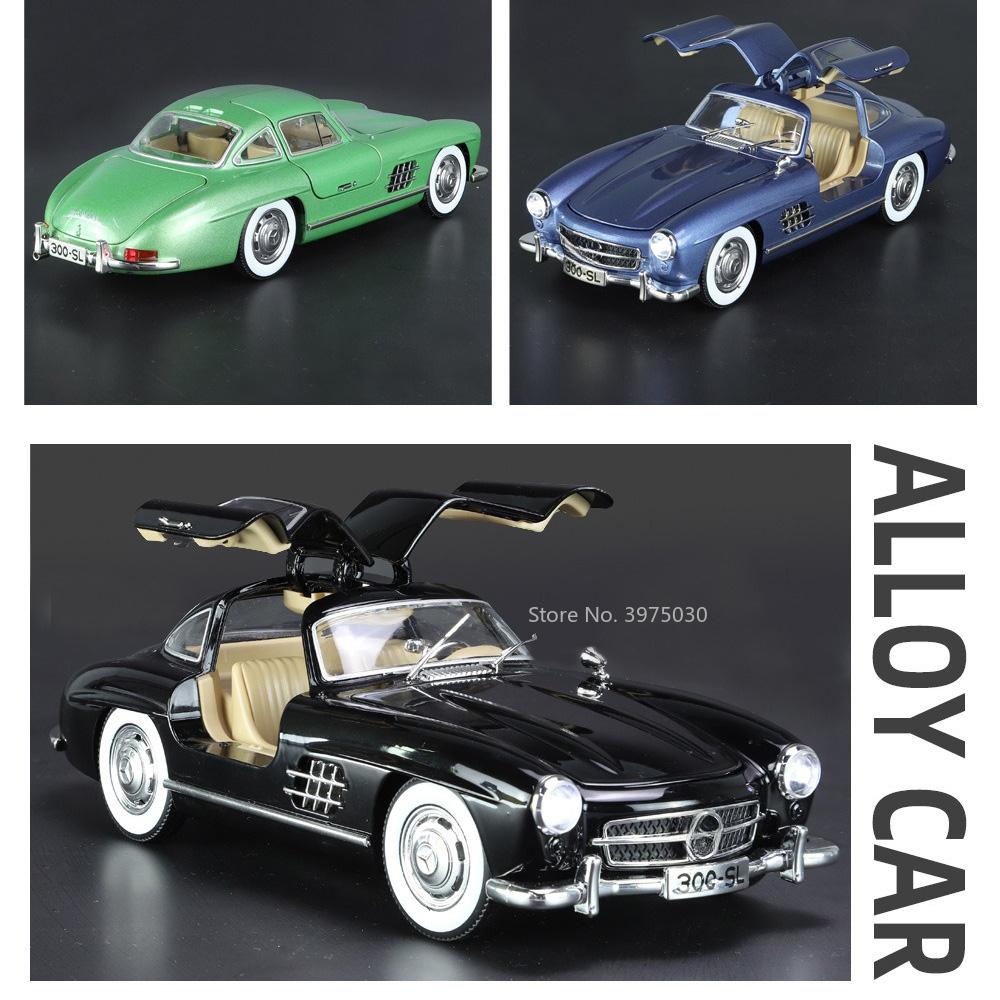 1/24 Benz 300SL Toy Car Model Alloy Diecast with Pull Back Sound and Light Simulation Toy Vehicles Models Boy Birthdays Collect Gifts