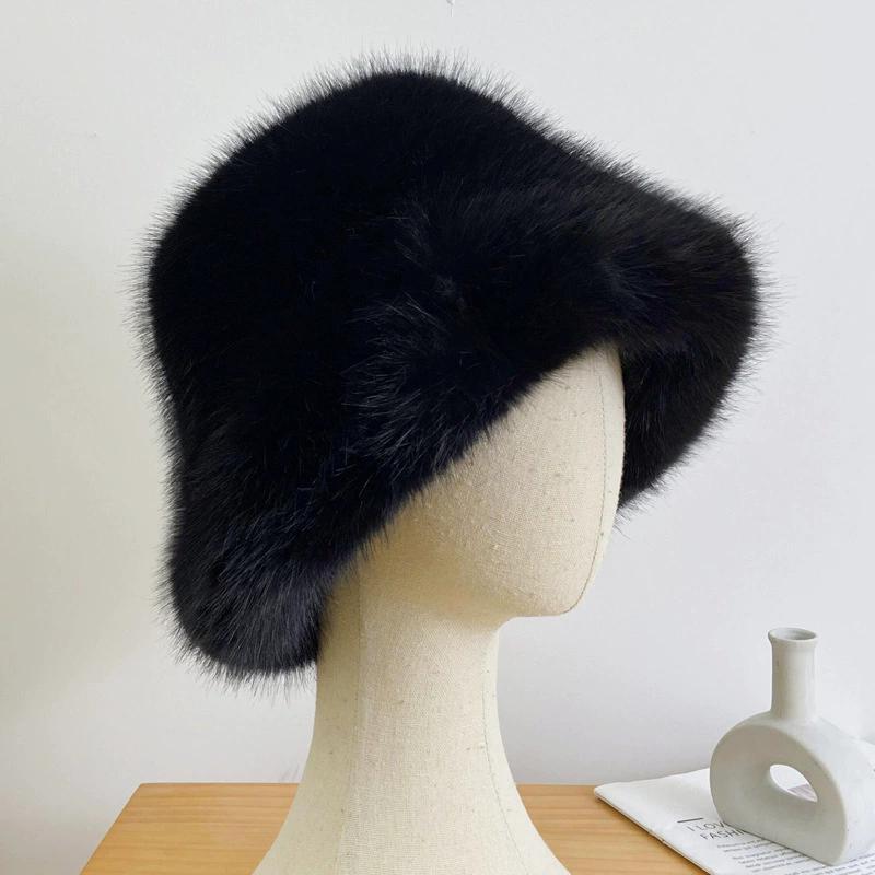 WTEMPO Windproof Cold-proof Thick Warm Bucket Hats Women's Autumn Winter Soft Plush Hats Ear-protecting Flat-topped Hats Outdoor Shopping Hats