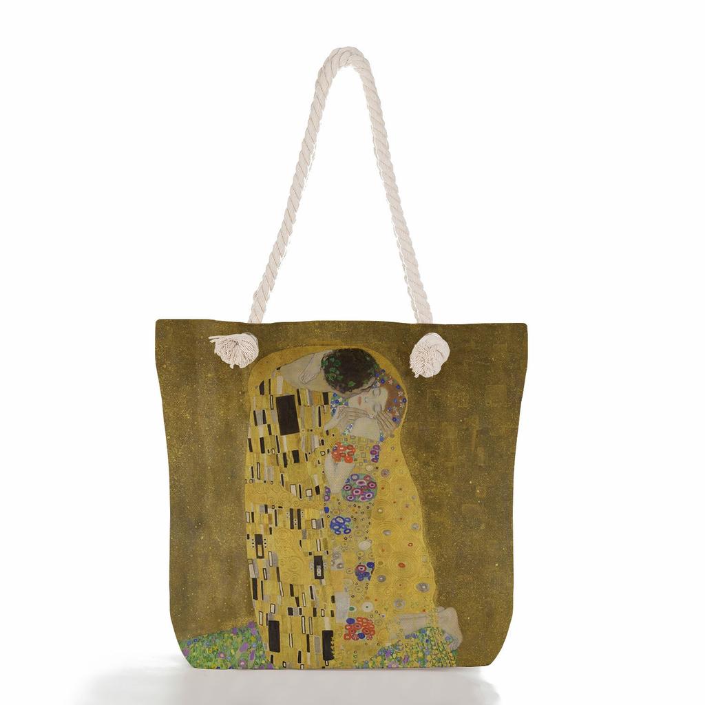 Oil Painting of a Person Print Thick Rope Single-shoulder Beach Bag 7217