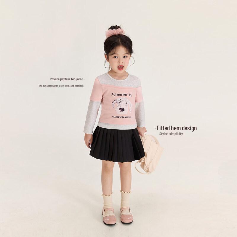 LUSON Girls' Cartoon Layered Long-Sleeve Top