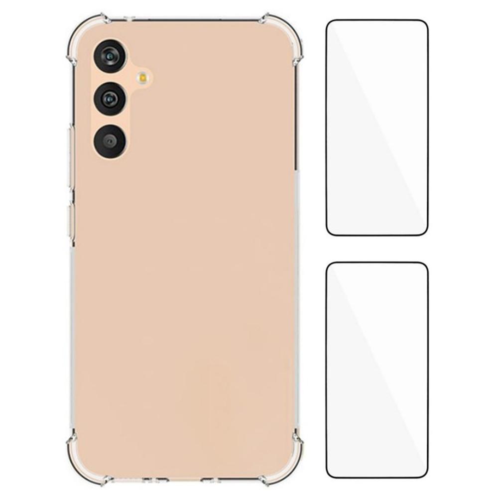 

WANLONFENG WL2 Series for Samsung Galaxy A34 5G Case with 2Pcs Tempered Glass Films 2.0mm TPU Phone Cover (Big Lens Hole) Type A