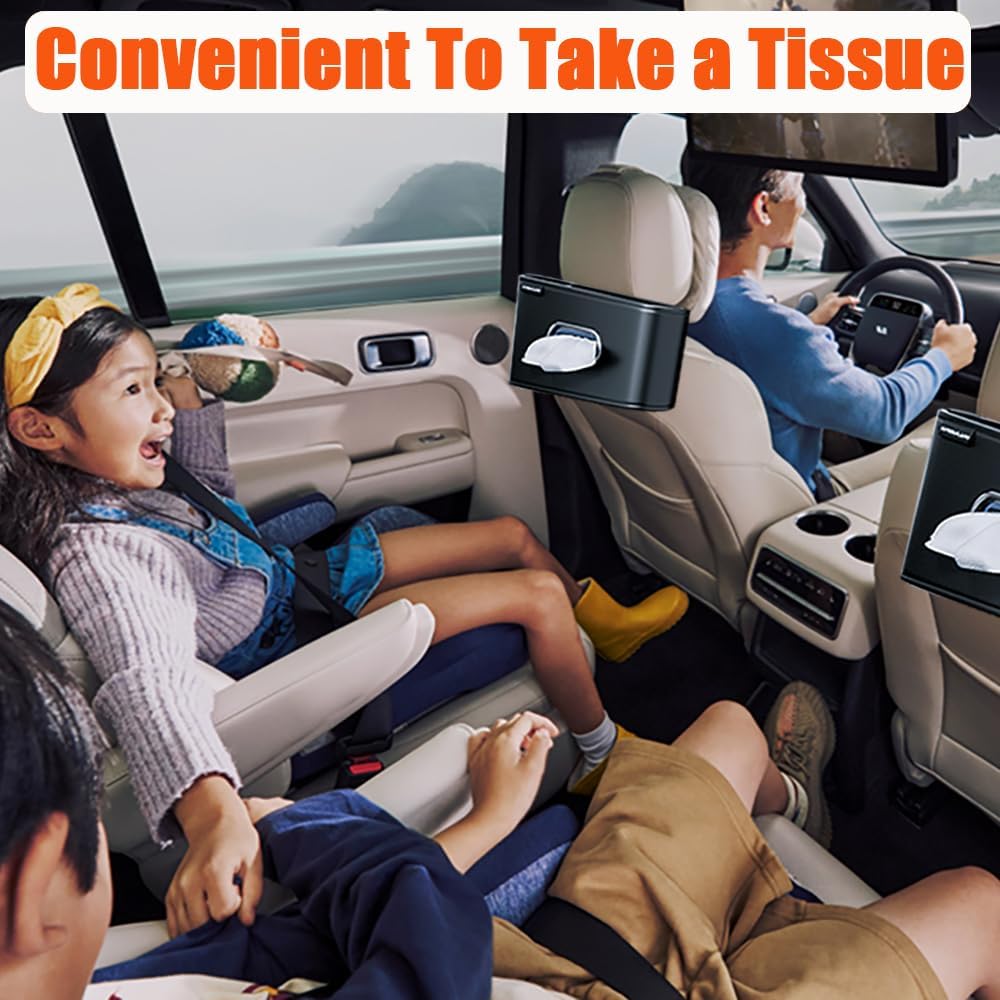 MTGOCHA Car Tissue Holder, Large Tissue Box Cover Keep Car Tidy, Premium PU Leather Backseat Napkin Holder Tissues Dispenser for Car Fits Standard
