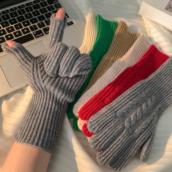 Wool Blend Knitted Gloves Unisex Winter Touchscreen Gloves Windproof Warm Driving Texting Daily Finger Gloves for