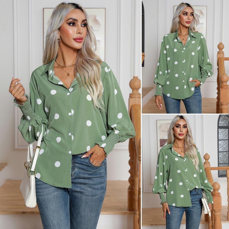 

New Style Women s Printed Shirt Long Sleeve Tops S зелений