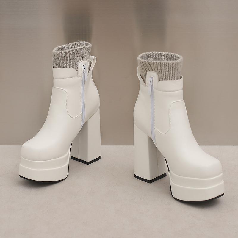 Women's High-heeled Short Boots Sexy European and American Style Autumn and Winter Waterproof Table Thick-heeled Large-size Roman Boots