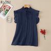ZANZEA Summer Women Ruffled Sleeveless Lace Hem Frills Casual Tank Tops