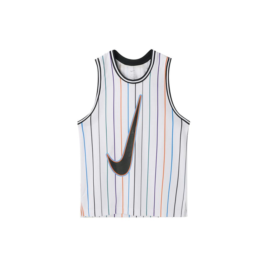 Nike Dri-Fit DNA Striped Round Neck Logo Print Sleeveless Basketball Tank Top Men Tops White DX0436-100