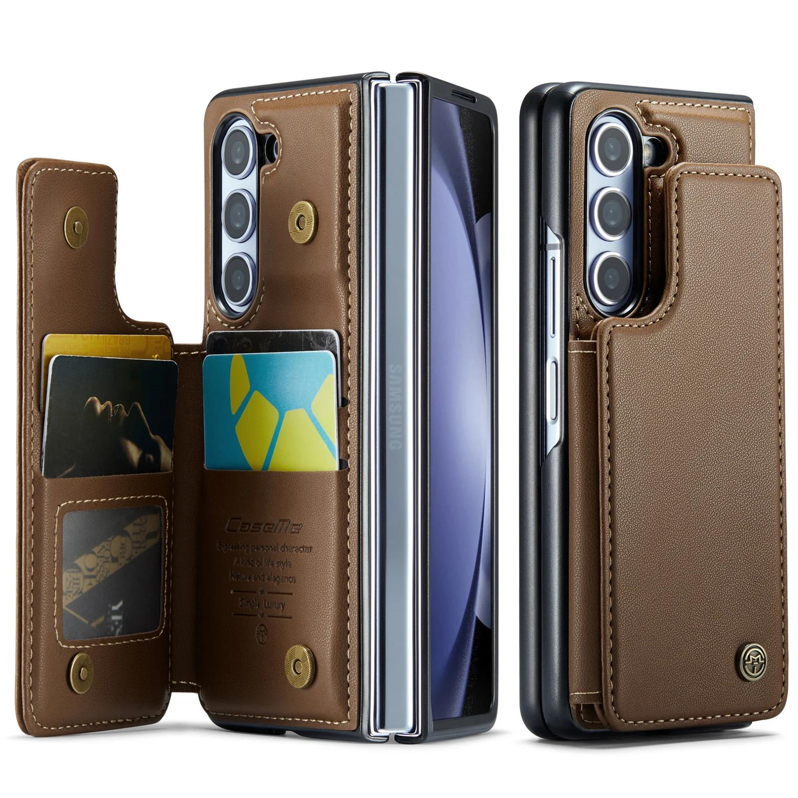 

Роскошный кожаный магнитный чехол-кошелек-подставка для Samsung Galaxy Z Fold 6 5 4 3 с карманом для карт, противоударный, с полной защитой For Z Fold 6 светло-коричневого