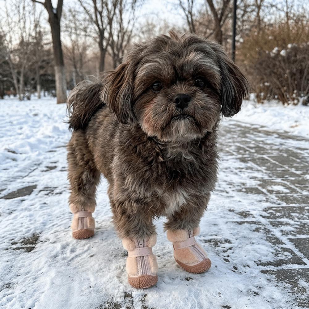 4 PCS/SET Thickened Winter Dog Snow Boots Plush Lined Anti-Slip Dog Shoes Dog Cotton Shoes Walking