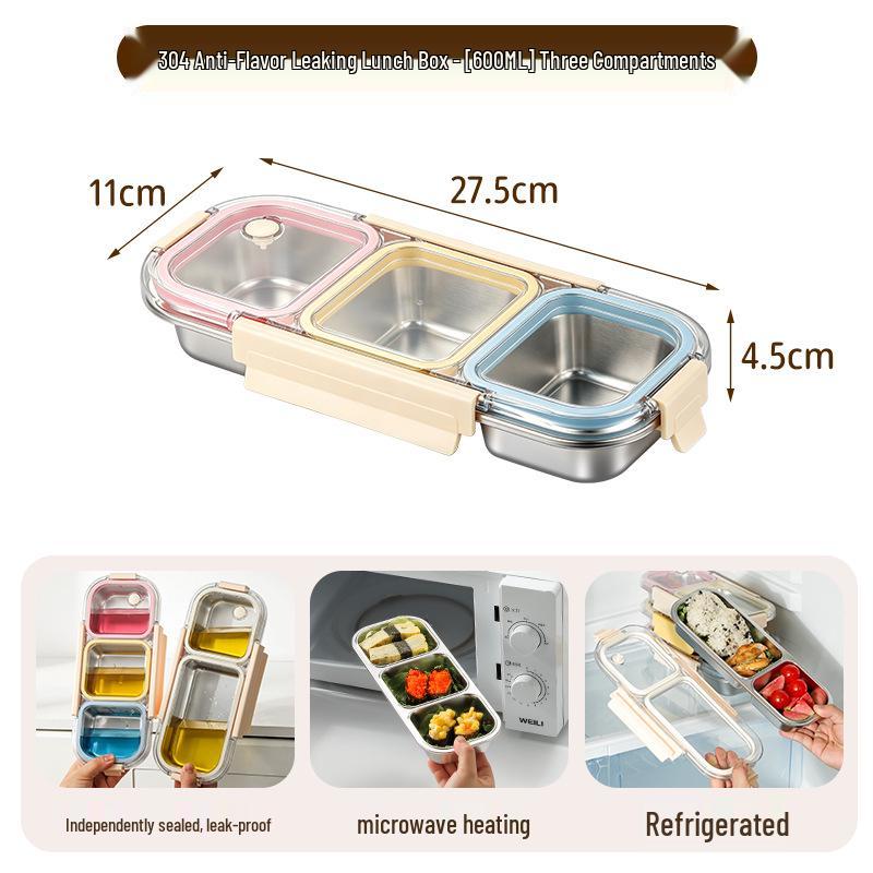 304 Stainless Steel Compartmented Lunch Box - Leak-Proof, Microwaveable, Insulated Bento Box.