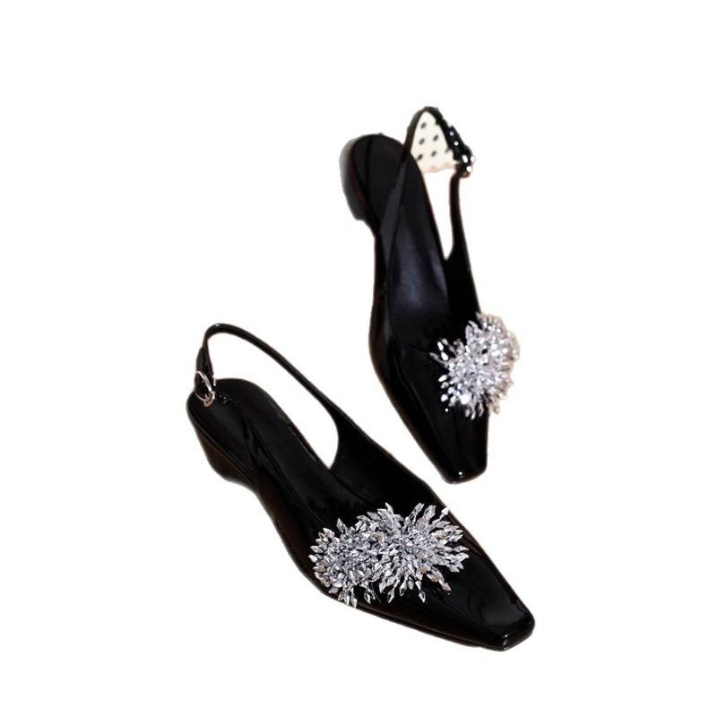 New Women's Shoes Flip-top Shoes and Sandals Square-toed Hollowed-out Chunk-heeled Single Shoes