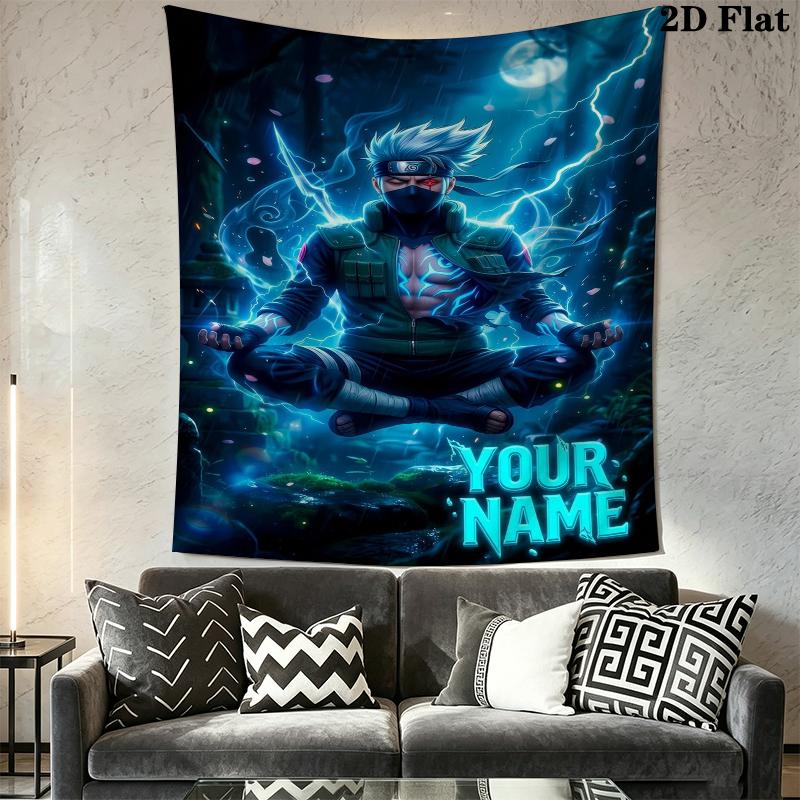 Custom Name Kakashi Hatake Wall Tapestry Aesthetic Wall Hanging Printed Fabric Blanket Decorative Tapestries for Bedroom Living Room Home Decor