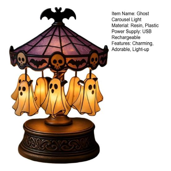 Duchový kolotočové světlo Vitrážový kolotoč Noční světlo s plovoucím duchem Halloweenská stolní lampa na čtení do ložnice krbová římsa stolní dekorace