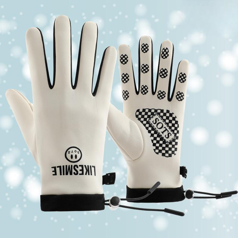 Warm Gloves for Women In Autumn and Winter New Style Plus Velvet Windproof and Cold-resistant Outdoor Riding Driving Anti Slip Touch Screen Gloves