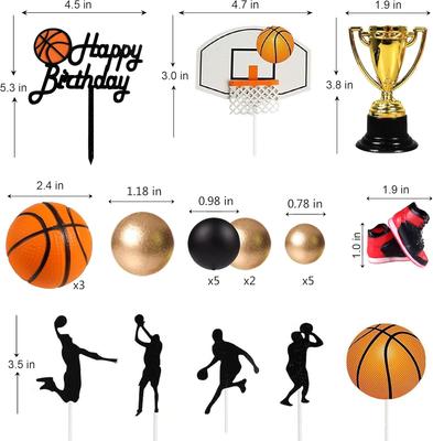 25 Pièces Toppers de Gâteau de Basketball Ballons Noir Or Décorations de Gâteau Thème Basketball Décoration de Gâteau pour Garçon Fournitures de Fête Sportive