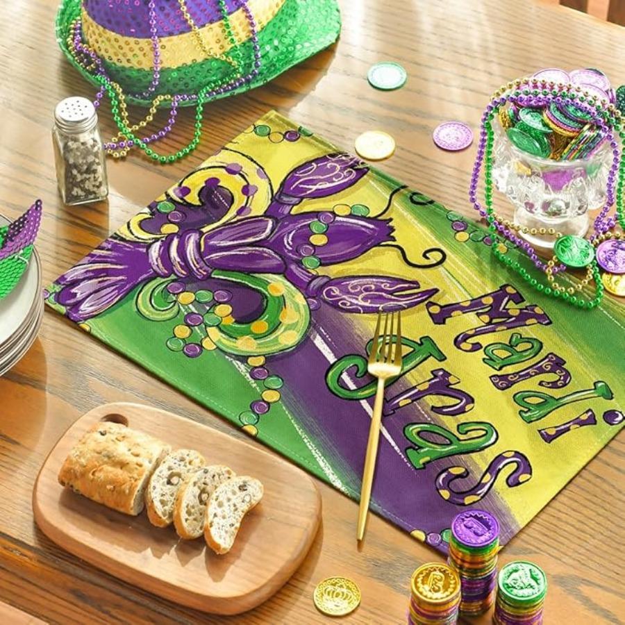 

6PC Iris Jewelry Lobster Purple Mardi Gras Carnival Placemats Seasonal Table Mats for Party Kitchen Dining Decoration 6PC 30X45cm