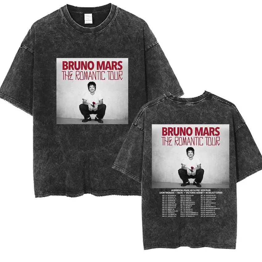 

Street Hip Hop Rapper Bruno Mars The Romantic Tour 2026 Vintage Washed T Shirts Men Women Punk Gothic Fashion Cotton Short Sleeve T-Shirt Streetwear XXL синій