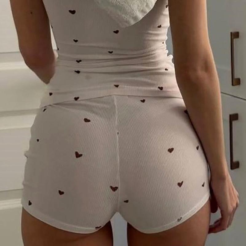 1 Set Pajamas Smooth Fit Sleeveless Machine Washable Heart Polka Dot Print Cute Round Neck Comfortable Nightgown Black/White